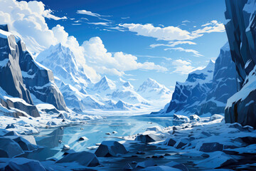 iceberg in polar regions arctic icefields with glaciers slowly moving - obrazy, fototapety, plakaty