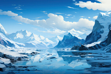 iceberg in polar regions arctic icefields with glaciers slowly moving - obrazy, fototapety, plakaty