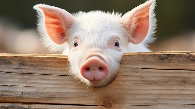 Curious Oinker: Close-Up of a Baby Pig on the Farm. Ai generative