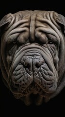 Obraz premium A Shar Pei, portrayed in a portrait, exudes a sense of wisdom with its wrinkled coat, a compact bui