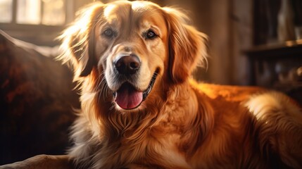 The Golden Retriever's portrait radiates warmth and love, capturing the breed's friendly nature, in