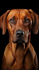 The Rhodesian Ridgeback's portrait showcases a blend of athleticism and grace, with a ridge along i