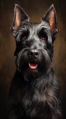 A Scottish Terrier portrait, with a dignified stance and soulful eyes, tells a tale of loyalty, cou - obrazy, fototapety, plakaty