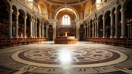 Obraz premium A Byzantine library with mosaic floors and domed ceilings.