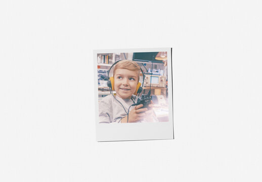 Mockup of customizable instant camera print against plain and transparent background