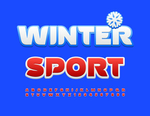 Vector bright banner Winter Sport with Snowflake. Creative Font. Modern Alphabet Letters and Numbers set