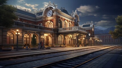 Obraz premium A historic train depot restored to its original splendor in the city center.