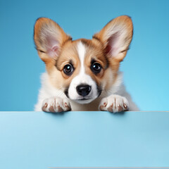 pembroke welsh corgi puppy, studio background with an empty space to copy. dog, pet.
