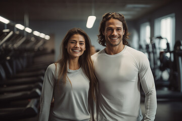 Fototapeta premium Joyful couple at the the gym, looking at camera