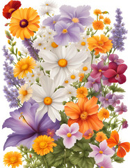 Obraz premium Bouquet of daisies hibiscus orchids lotus and lavender flowers