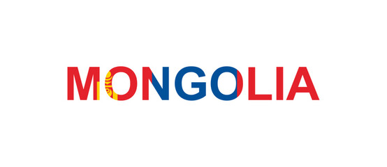 Letters Mongolia in the style of the country flag. Mongolia word in national flag style.