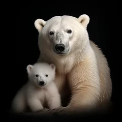Foto op Canvas A large polar bear with a small cub. Snow. Beautiful background. © A LOT ABOUT EVERYTHI