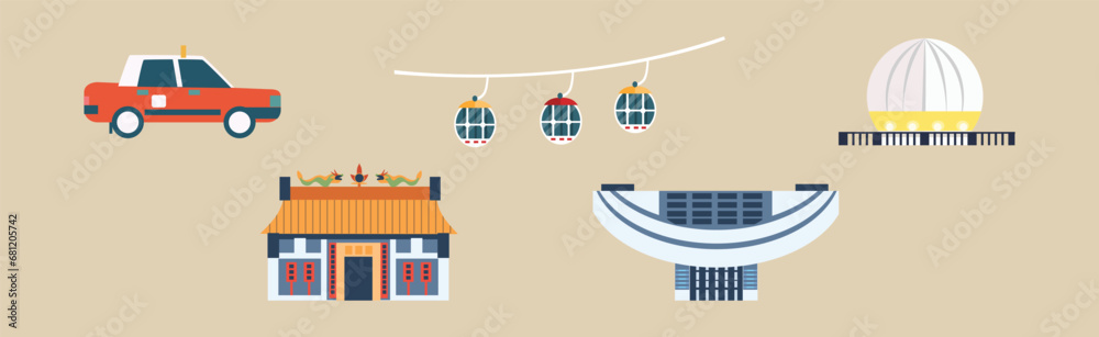 Poster china country famous landmark and building vector set