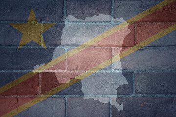 map and flag of democratic republic of the congo on a old brick wall