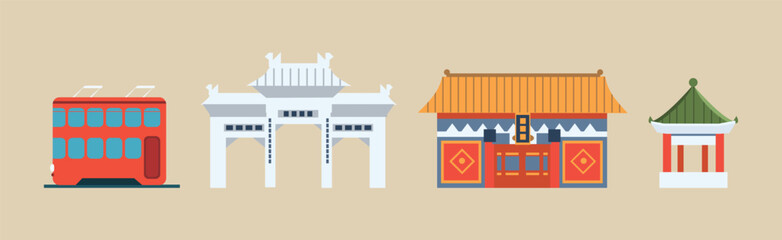 China Country Famous Landmark and Building Vector Set