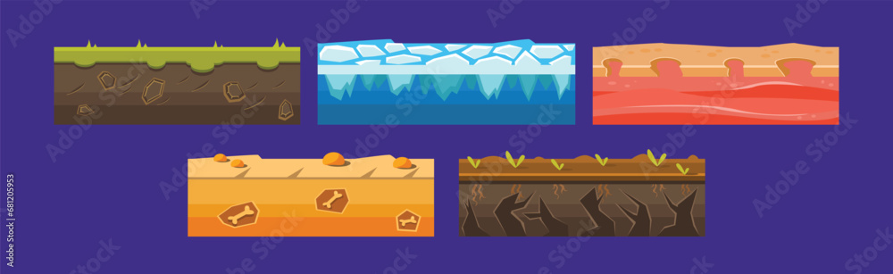Poster different ground game platform level design vector set