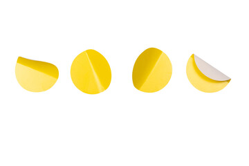 Round yellow stickers, blank tags labels isolated on a white background.
