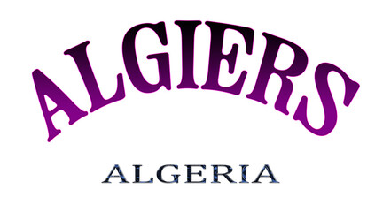 Illustration of the name of Algeria with the name of the capital Algiers. Transparent background file.