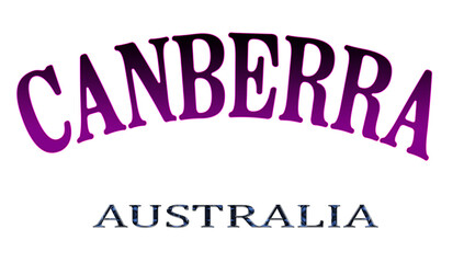 Illustration of the name of Australia with the name of the capital Canberra. Transparent background file.