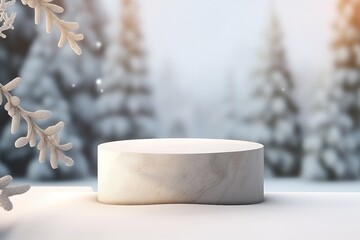 3d display podium winter theme snow christmas background product presentation platform pedestal