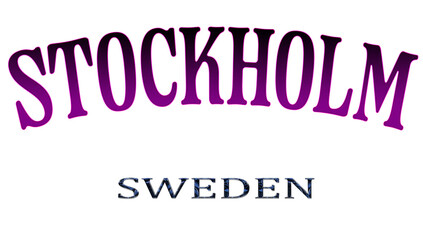 Illustration of the name of Sweden with the name of the capital Stockholm. Transparent background file.