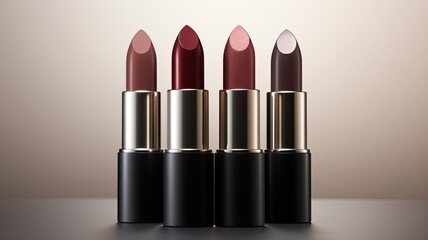 Obraz premium three shades of lipstick in the style of muted, earthy tones, visually tactile surfaces, with a predominant theme of light maroon.