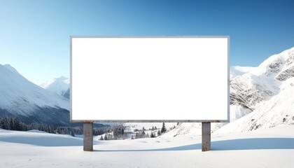 blank billboard mockup on snow winter christmas background landscape