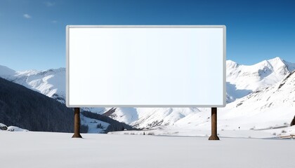 blank billboard mockup on snow winter christmas background landscape