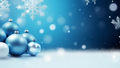 Fototapeta premium blue christmas background with blue balls and space for text mockup