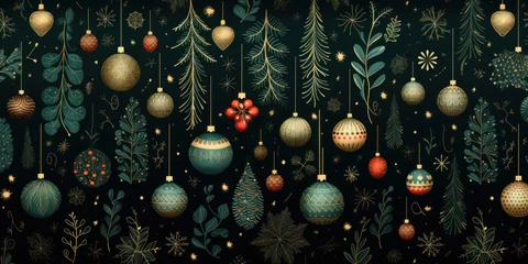 Fotobehang merry christmas pattern on black background © Aliaksandra