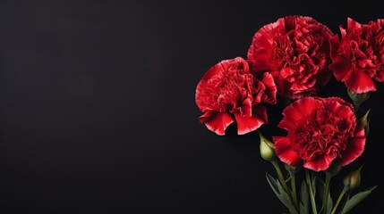 Funeral red carnations. Background with place for text.