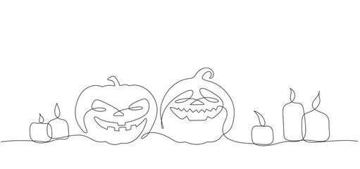 Graphic clip art with pumpkins and candles in one line for Halloween
