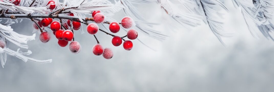 red icicles on a white snow christmas landscape background wallpaper