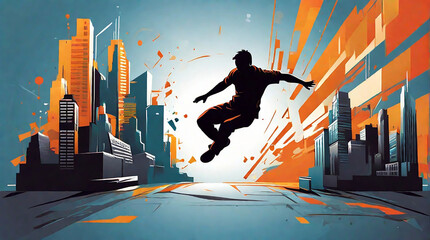 Crafting a Captivating Parkour Vector Illustration with Vintage Flair 