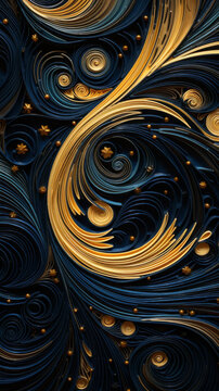 An intricate swirl of navy blue and gold