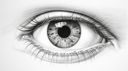 Illustration au crayon en noir et blanc en gros plan d'un oeil. Visage, humain. Pour conception et création graphique.