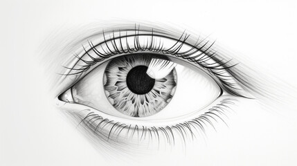Illustration au crayon en noir et blanc en gros plan d'un oeil. Visage, humain. Pour conception et création graphique.