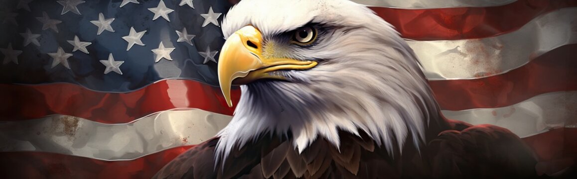 an eagle is depicted on an american flag background Generative AI