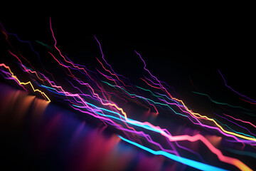 Colorful flashes of neon lightning on black. Abstract background