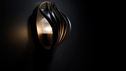 a modern premium wall lamp in an interior setting, with a dark white lighting effect against a black background, showcasing the lamp's contemporary design and ambiance.