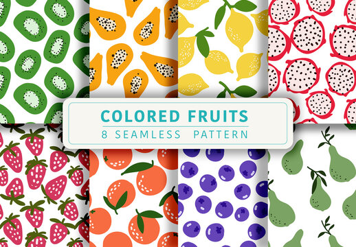 Mockup of 8 customizable repeatable patterns, fruit
