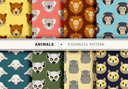 Mockup of 8 customizable repeatable patterns, animals