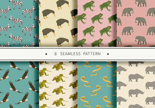 Mockup of 8 repeatable customizable patterns, animals