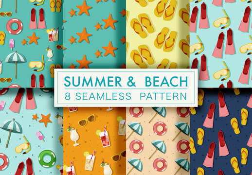 Mockup of 8 repeatable customizable summer vacation motifs