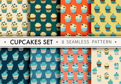 Mockup of 8 customizable repeatable cupcake motifs