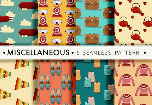 Mockup of 8 customizable repeatable retro objects motifs