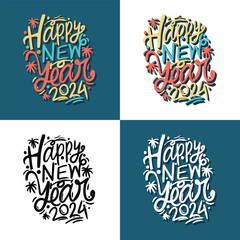 Fototapeta premium Happy New Year 2024 - Happy New Year T-shirt Design, Handmade calligraphy illustration, Illustration for prints on t-shirts, Mug and bags, posters, SVG design