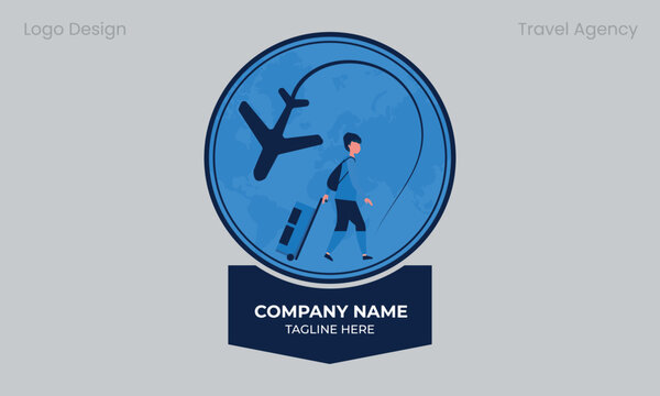 Vector plane with Travel humen, travel agency vector illustration logo template.