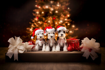Christmas dogs posing under tree 