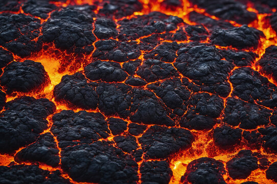 Close-up of a lava flow of volcano texture background